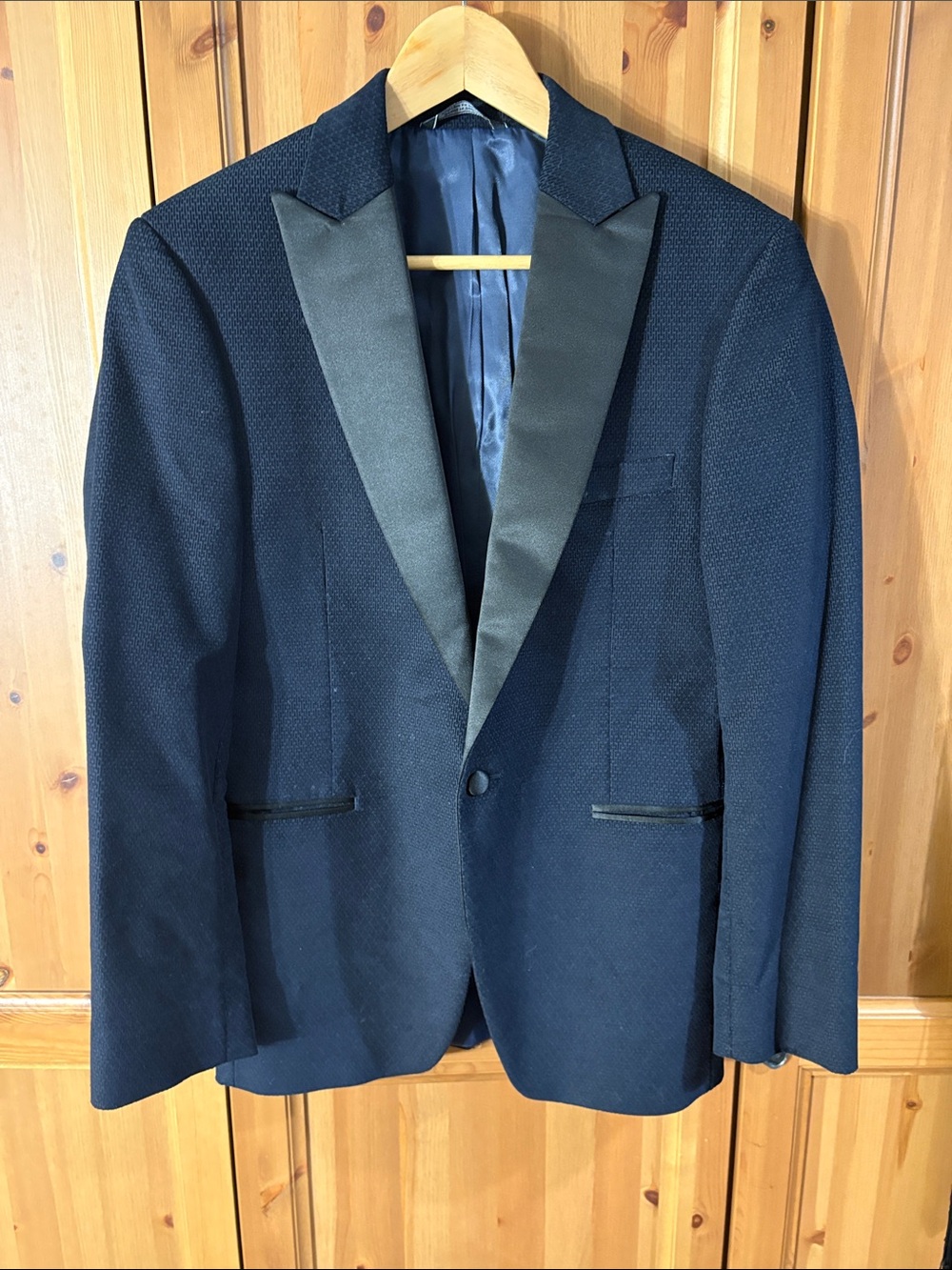 Saks Fifth Avenue Navy Blazer with Satin Peak Lapel